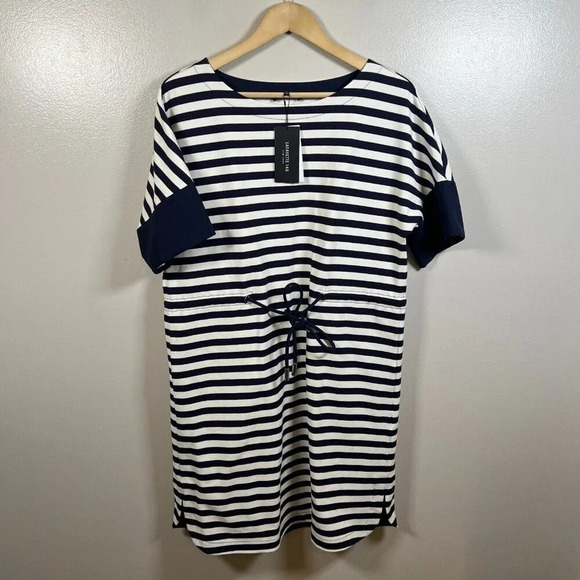 Lafayette 148 New York Navy and White Striped Midi Dress - Picture 1 of 11